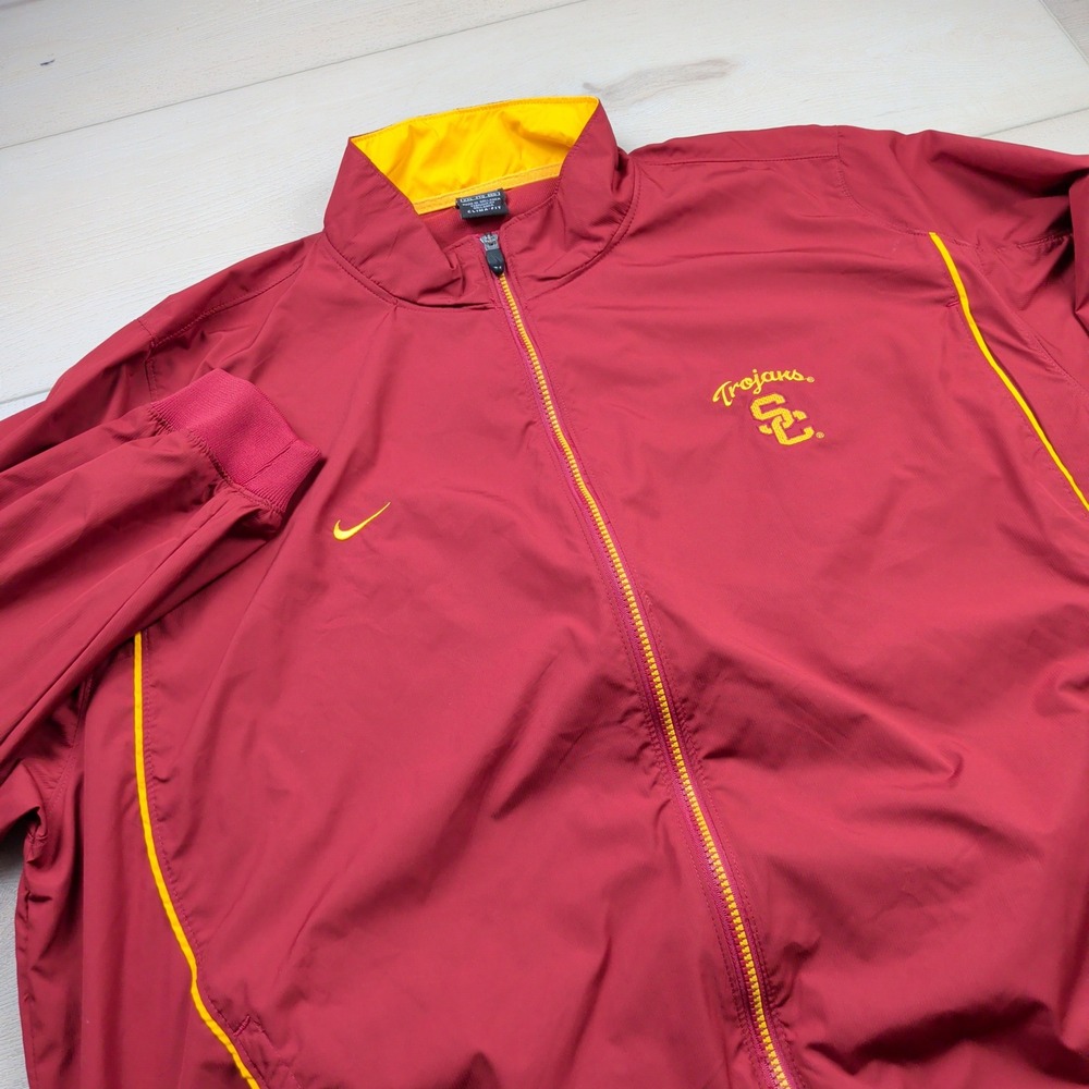Vintage Nike Team USC Trojans Clima-FIT Full Zip Windbreaker Jacket Red Mens XXL